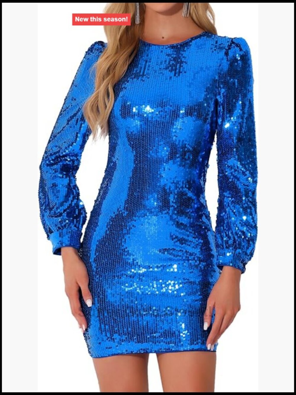 Sequin Bodycon Mini Dress Long Sleeve Party Glitter Cocktail Disco